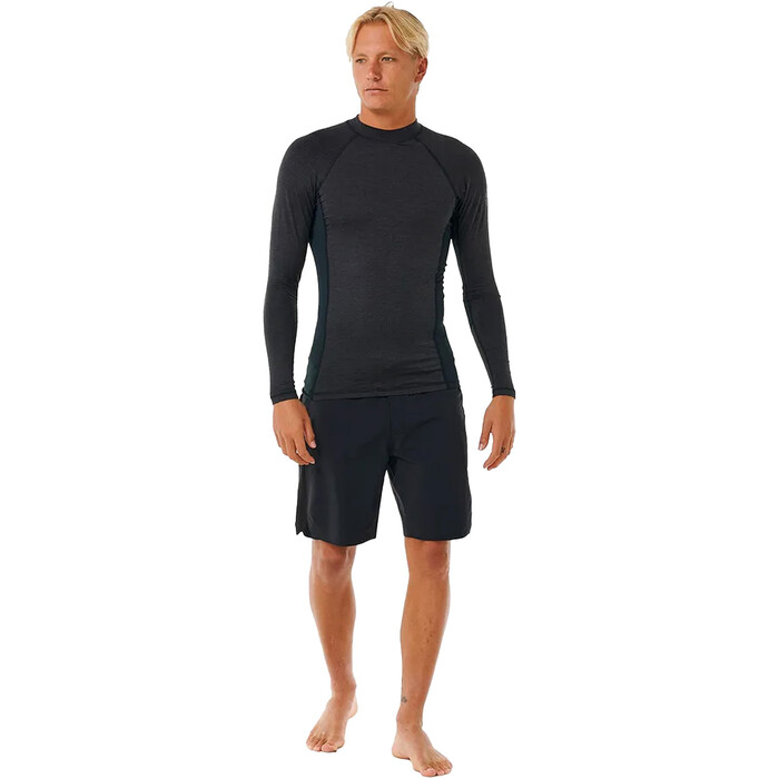 2024 Rip Curl Mnner Dawn Patrol Performance UPF Langarm-Lycra-Weste 14AMRV - Black Marled